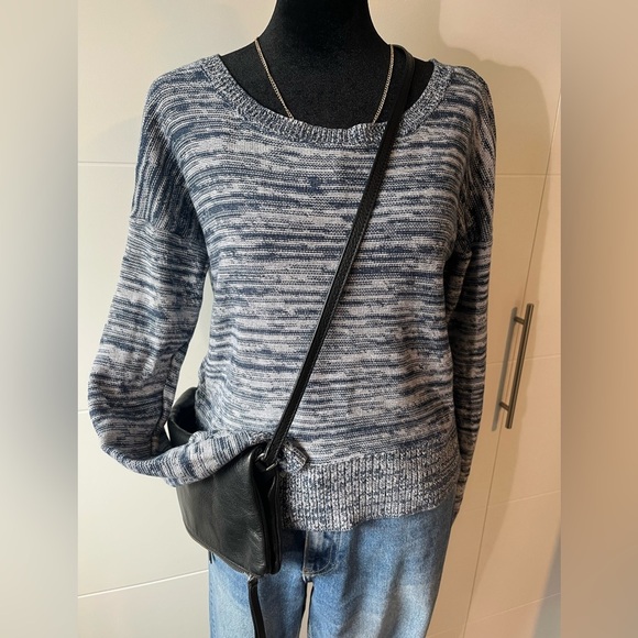 Banana Republic Navy Heather Crop Sweater with Zipper Accent - Picture 1 of 10